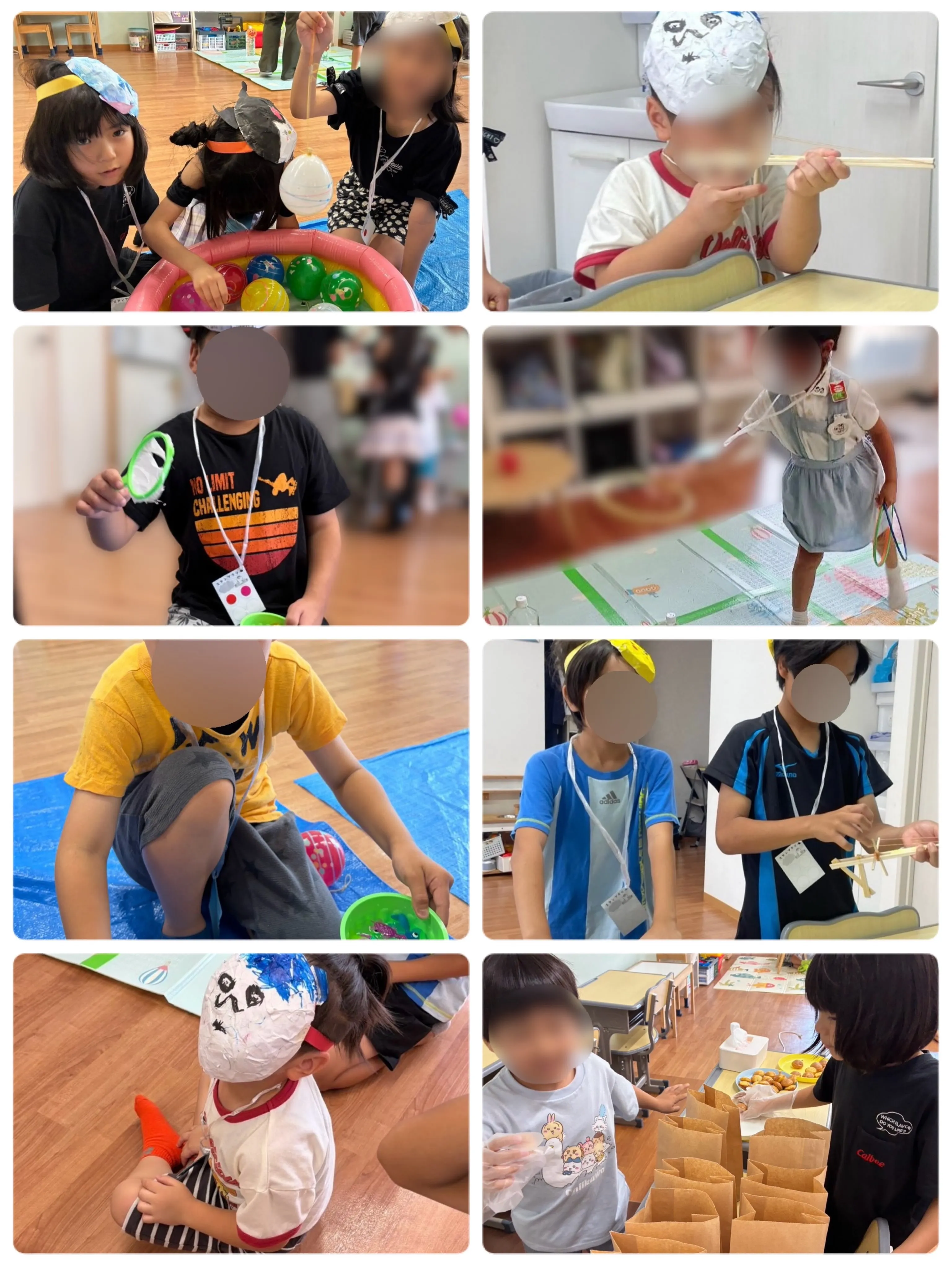 夏休みに入ってからは夏祭りごっこをする為のお面作りをしました...