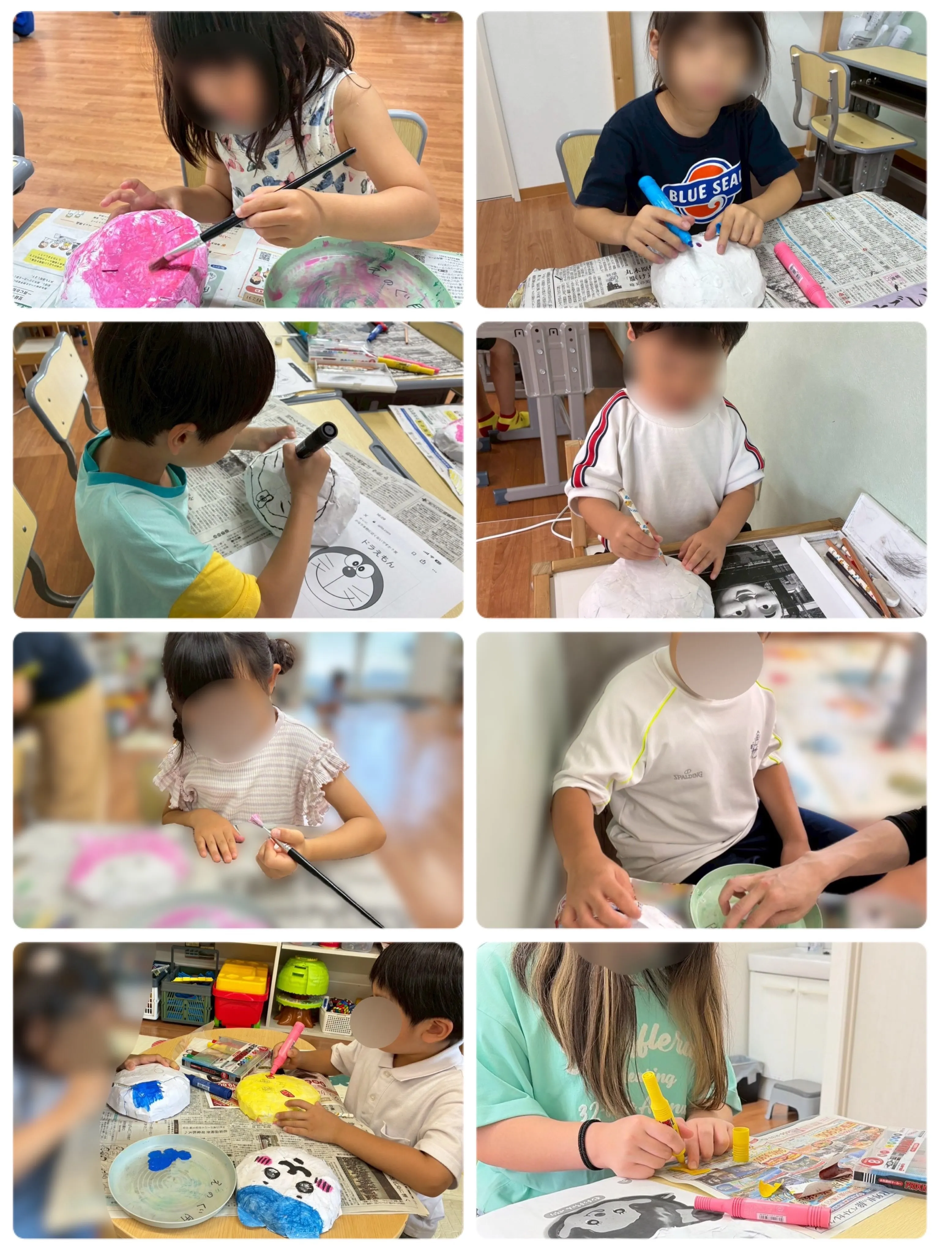 夏休みに入ってからは夏祭りごっこをする為のお面作りをしました...