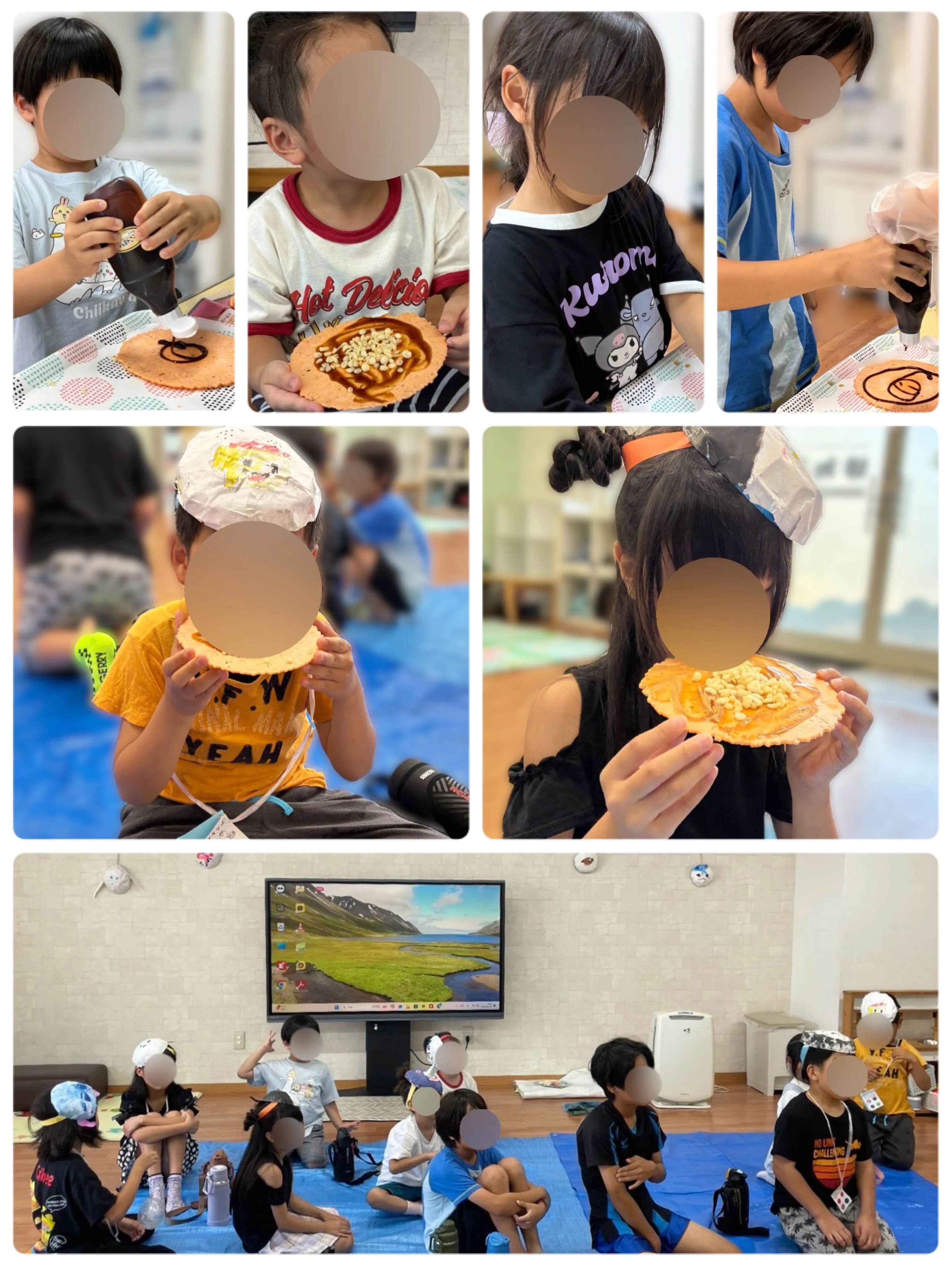 夏休みに入ってからは夏祭りごっこをする為のお面作りをしました...